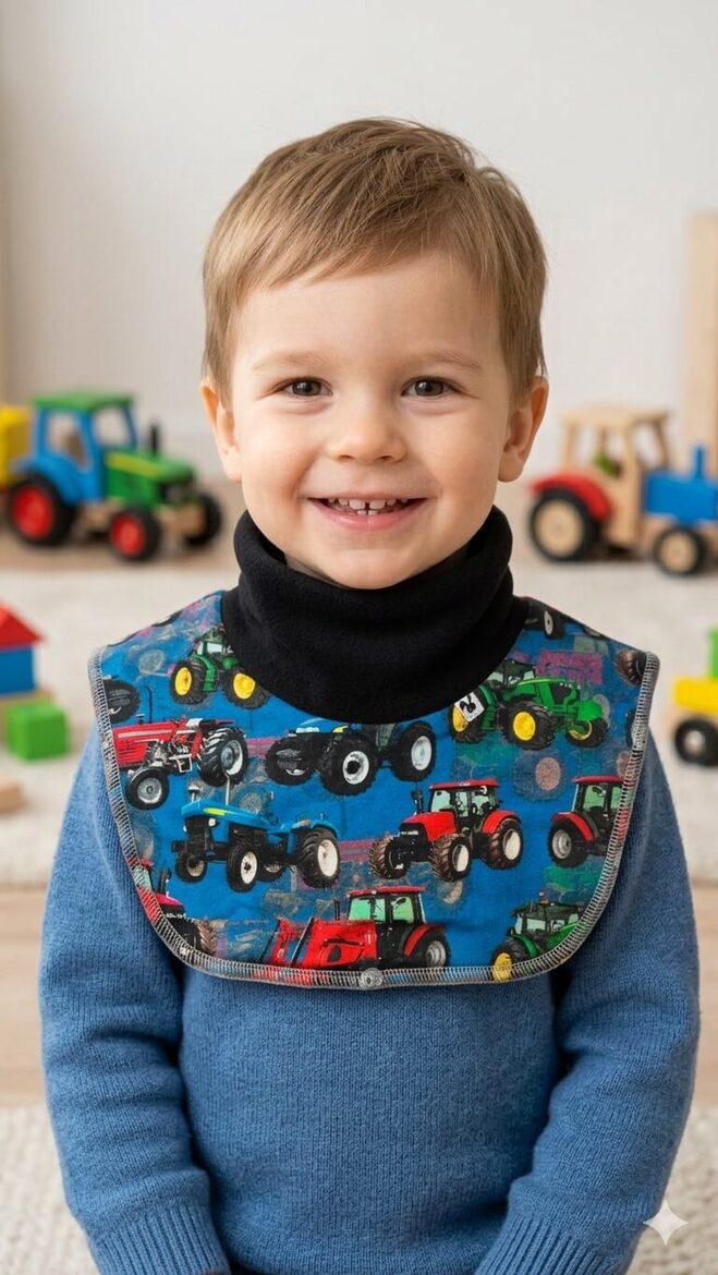 Apkaklītes šalle 2-4gadi, zili traktori