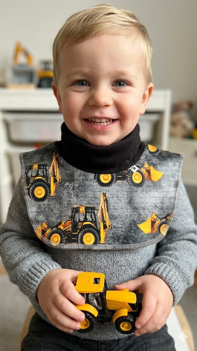 Apkaklītes šalle 2-4gadi, dzelteni traktori