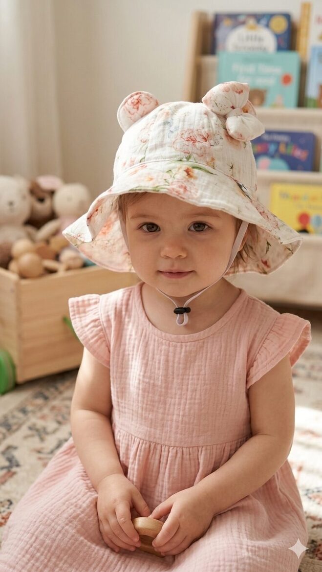 Muslina cepure 1-2gadi, maigas rozītes