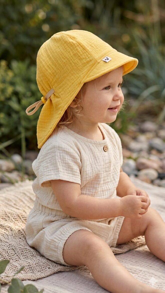 Muslina cepure ar nagu,1-2gad, silti dzeltena.