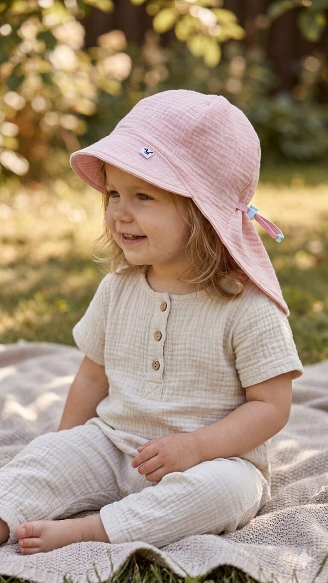 Muslina cepure ar nagu, 1-2gadi, gaiši rozā