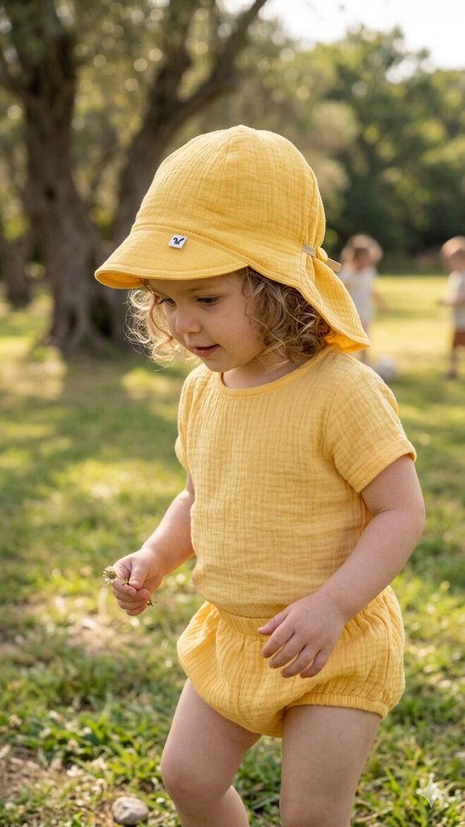 Muslina cepure ar nagu, 2-4gadi, silti dzeltena