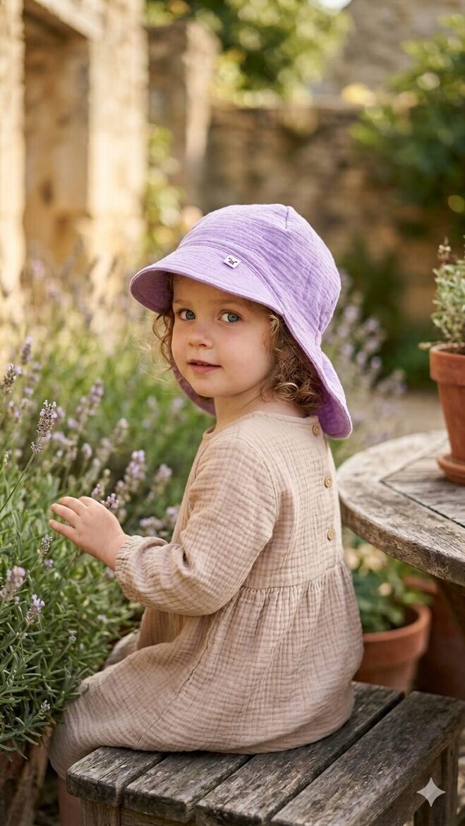 Muslina cepure ar nagu, 2-4gadi, lillā