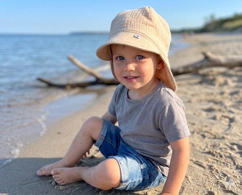 Muslina cepure ar nagu,2-4gadi, smilšu tonis