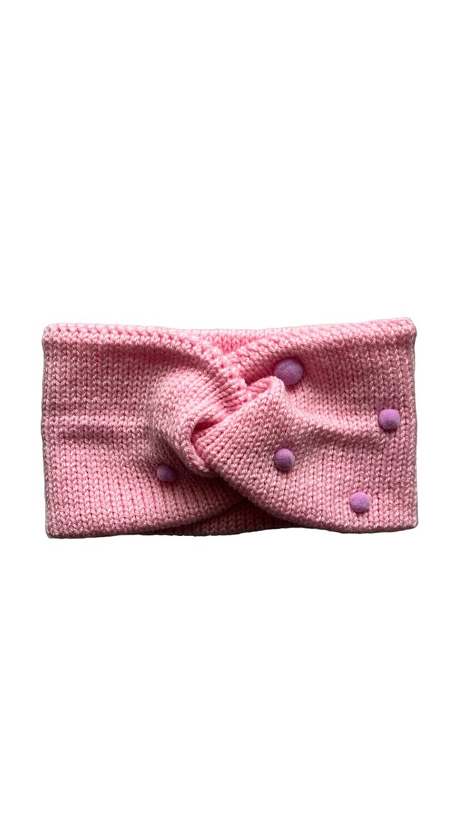 Merino ausaine, 48-52cm, Rozā ar violētām bumbiņām