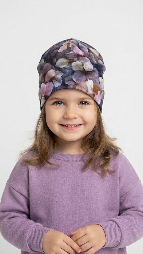Beanie cepure 2-4gadi, Hortenzijas ziedi.