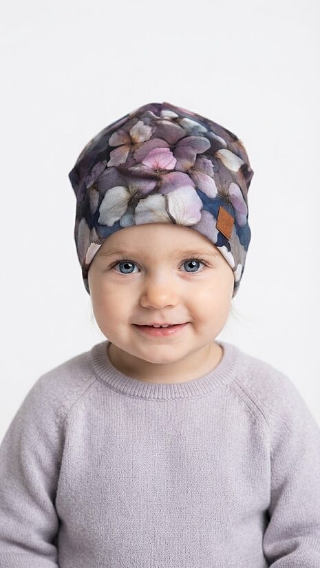 Starpsezonas Beanie cepure 1-2gadi, Hortenzijas.