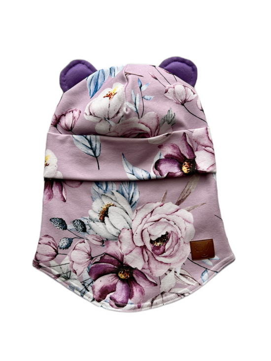 Starpsezonas ķivercepure 2-4gadi, lillā ziedu mix