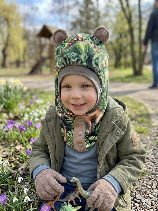 Starpsezonas ķivercepure, 2-4gadi, Dino ar brūnu oderi