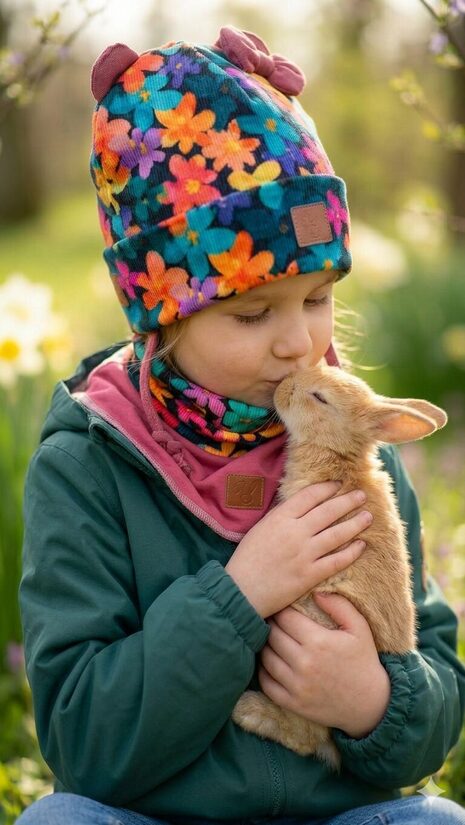 Starpsezonas cepure 4-6gadi, ziediņi uz melna