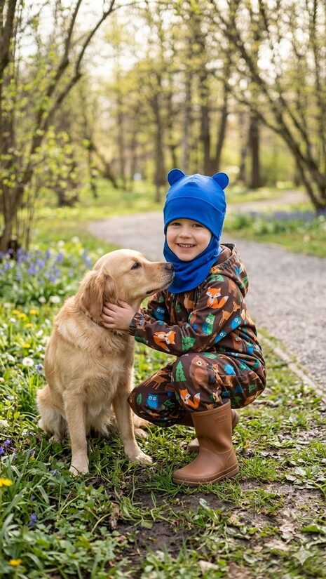 Starpsezonas ķivercepure 4-6gadi, rudzupuķu zila ar ausīm