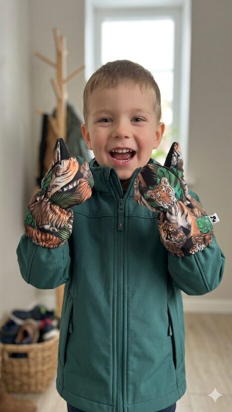 Softshell cimdi 4-6g, tīģeri