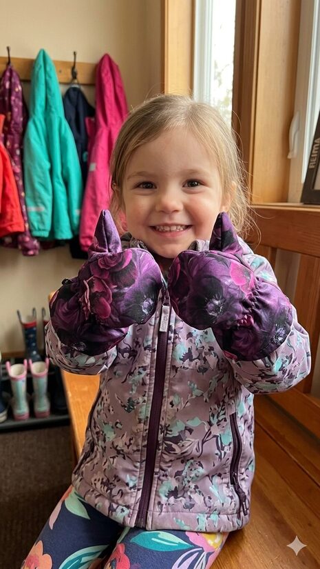 Softshell cimdi 2-4g, lillā rozītes