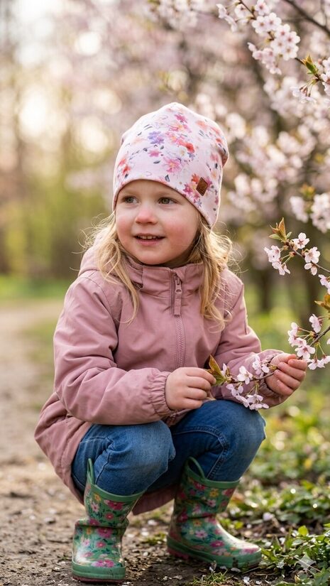 Binie cepure, 4-6g, mazi ziediņi uz rozā