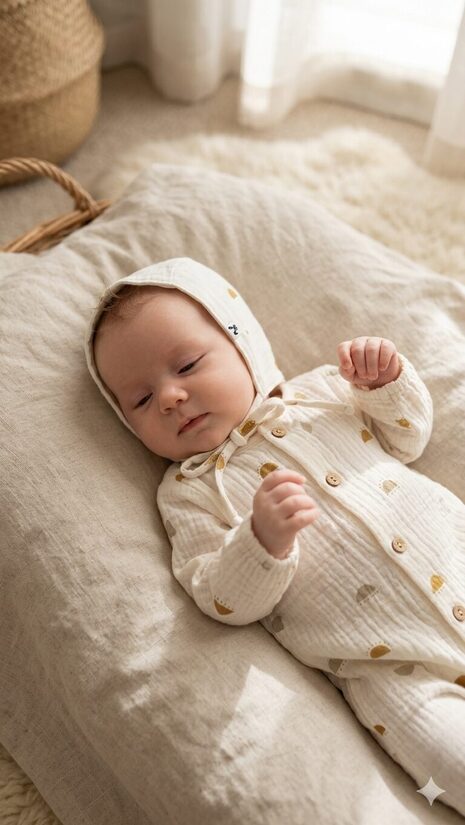 Muslina cepure 0-3m, balta ar rombiņiem