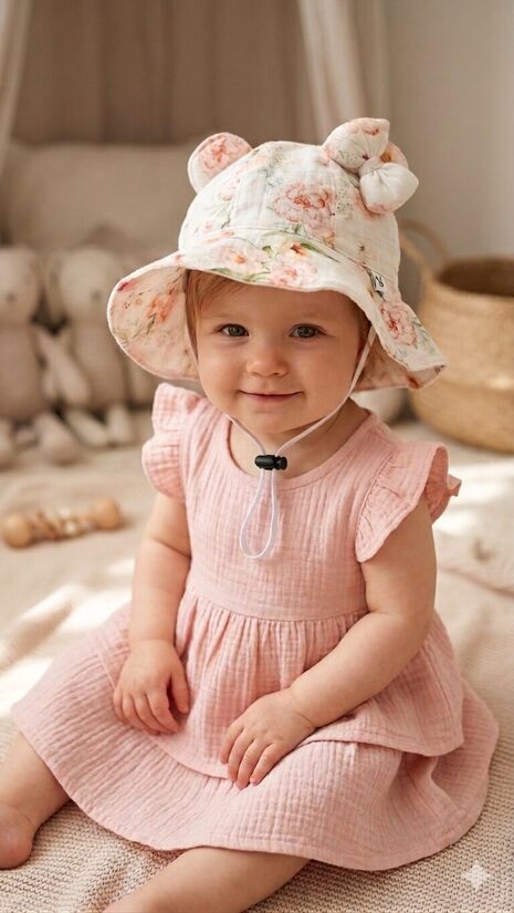 Muslina cepure 6-12m, maigas rozītes