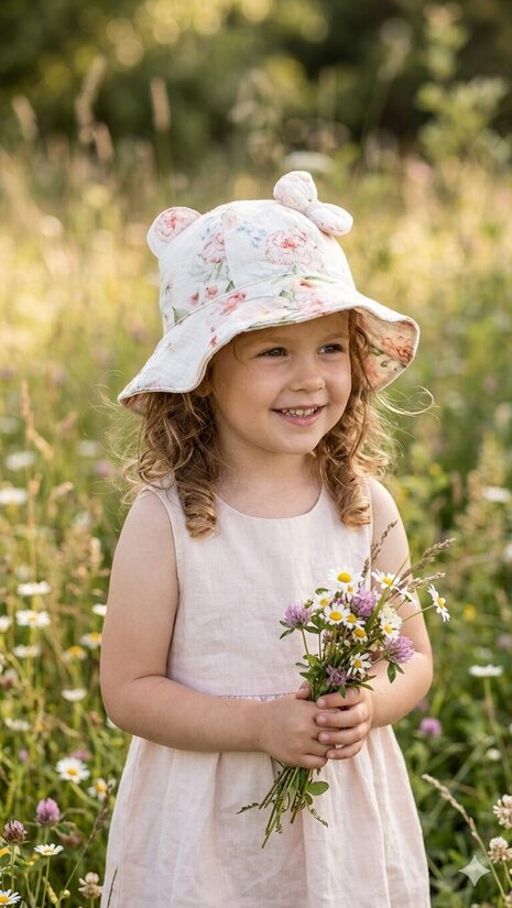 Muslina cepure 4-6gadi, maigas rozītes