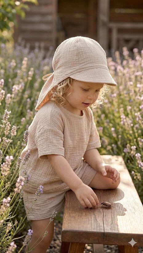 Muslina cepure ar nagu, 1-2gadi, smilšu tonis