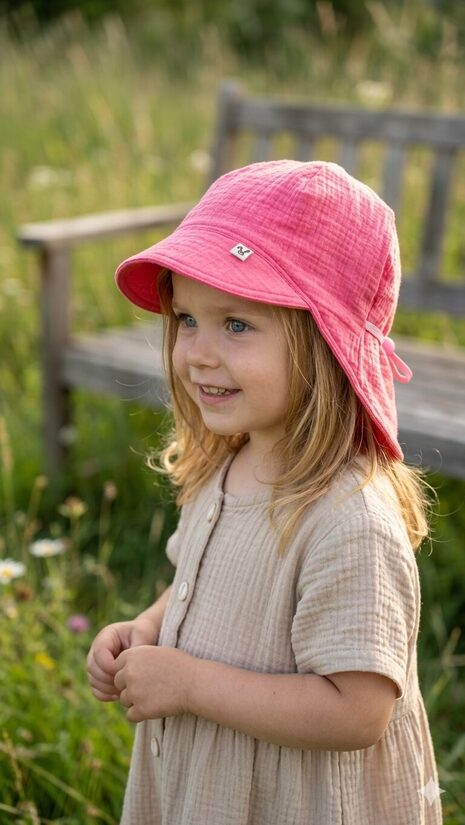 Muslina cepure ar nagu,2-4gadi, koraļļrozā tonos.