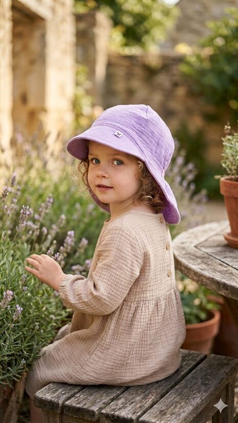 Muslina cepure ar nagu, 2-4gadi, lillā