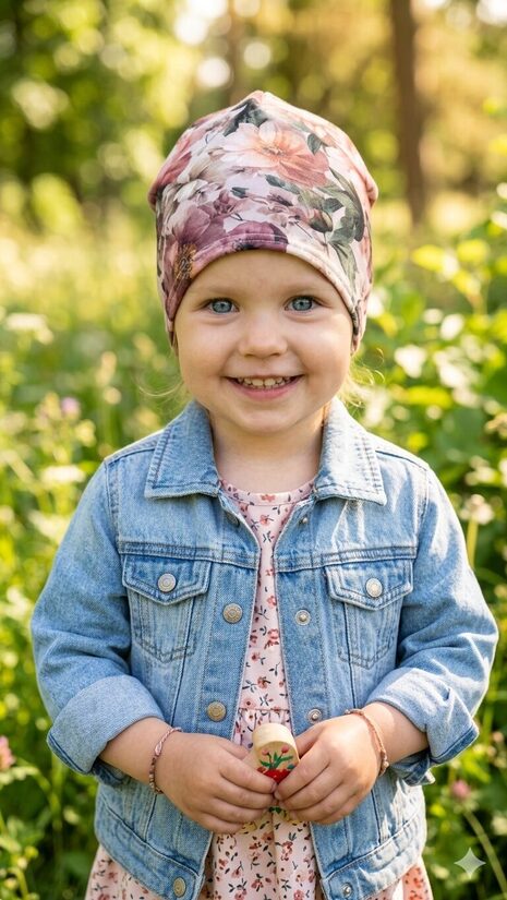 Plānais Beanie 2-4gadi, retro Peonijas