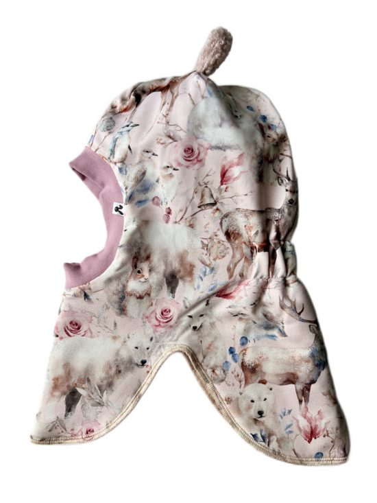 4-6gadi rudens/ziemas ķivercepure, rozā ziemas zvēriņi 