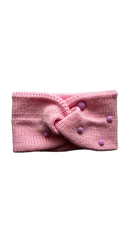 Merino ausaine, 48-52cm, Rozā ar violētām bumbiņām